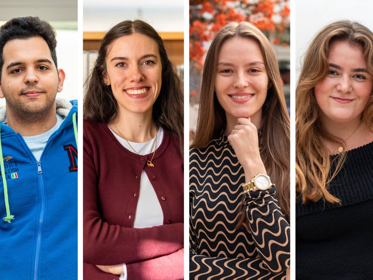 Fábio Alves (Eng. Informática), Sara Andrade (CCO), Rubina Nascimento (Enfermagem) e
Luisana Gonçalves (Direção e Gestão Hoteleira), alguns dos estudantes distinguidos com a Bolsa de Mérito em dezembro de 2024.