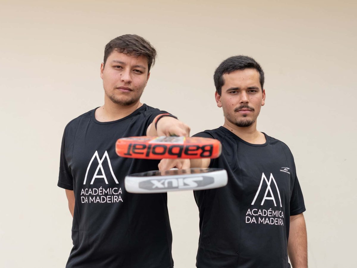 Paulo Brito e Diogo Câmara, estudantes da Faculdade de Ciências Sociais da UMa, participaram no CNU de padel, em dezembro de 2024.